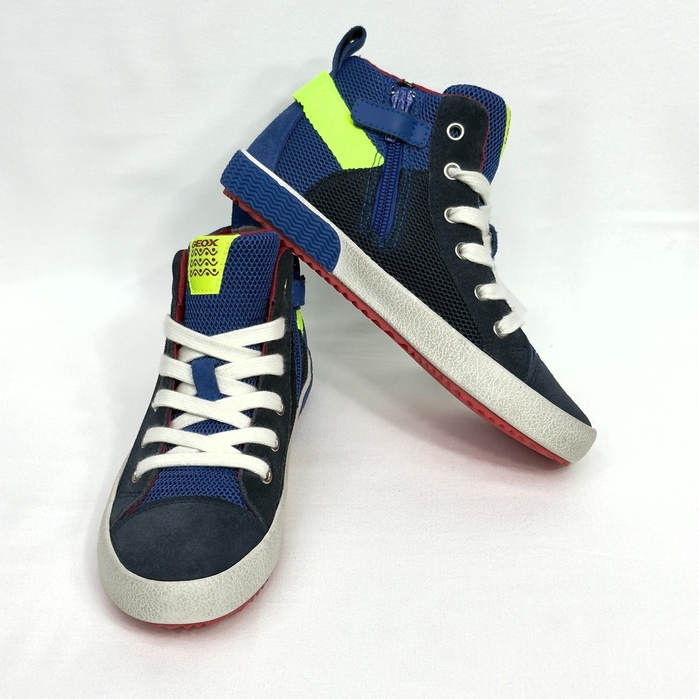 GEOX J ALONISSO B. H - Mesh+Suede Youth Boys‎ Shoes Navy/Fluo Yellow US 1/ EU 32